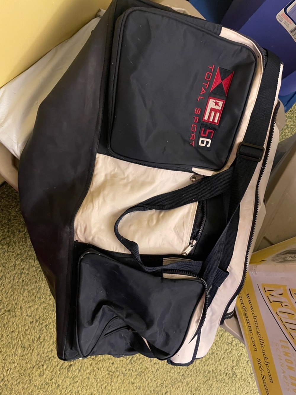 Black and Cream Men's Duffel Bag with Front Pockets